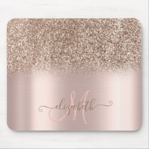 Moderne Glitter Ombre Roségold Monogramm Mousepad