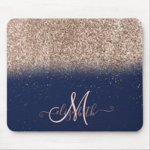 Moderne Glitter Ombre Roségold Monogramm Navy Blau Mousepad