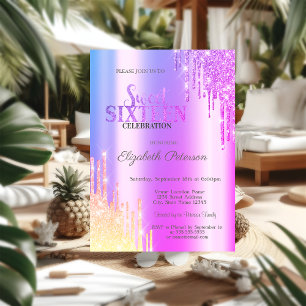 Moderne Glitter-Ombre-Violett-Tropfen Sweet 16 Einladung