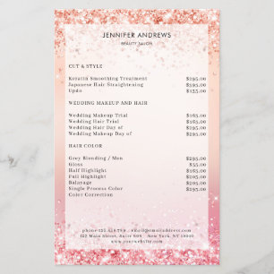 Moderne Glitter-Roségold-Salon-Preisliste Flyer