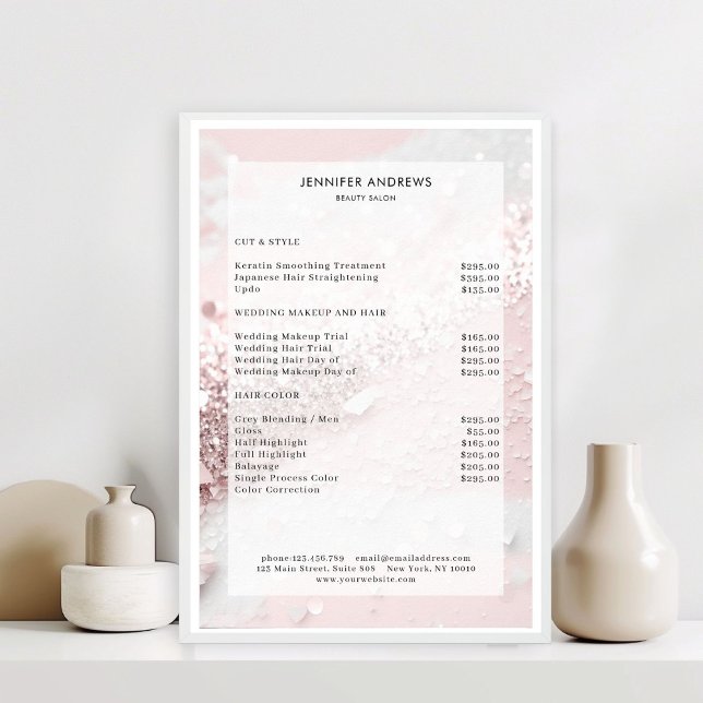 Moderne Glitter-Salon-Preisliste Poster (Modern Glitter Salon Price List Poster)