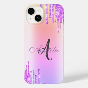 Moderne Glitter-Tropfen, Ombre, Monogramm Case-Mate iPhone 14 Hülle