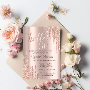 Moderne Glitter-Tropfen Roségold 30. Geburtstag Einladung