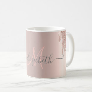 Moderne Glitter-Tropfen Roségold-Monogramm Kaffeetasse