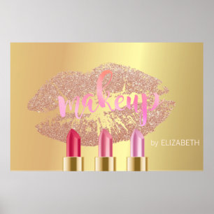 Moderne Glitterlippen, Lipsticks, Goldschmiedekuns Poster
