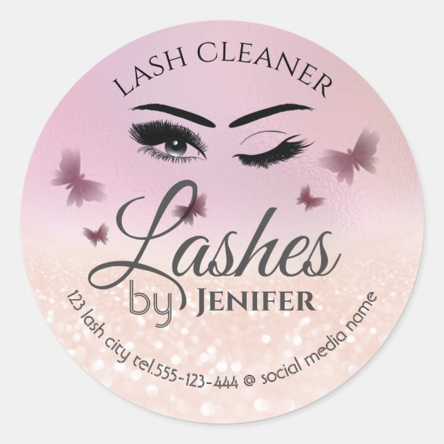 Moderne Glitterwink lash extension lash cleaner c Runder Aufkleber (Vorderseite)