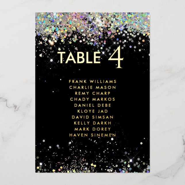 Moderne Glitzer Black Real Foil Tafel Karte (Vorderseite)