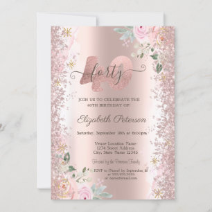 Moderne Glitzer Confetti Rose Gold Rose 40. Einladung
