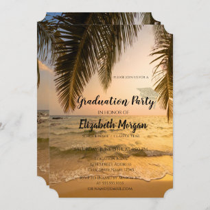 Moderne Glitzer Graduation Cap, Beach Palm Einladung