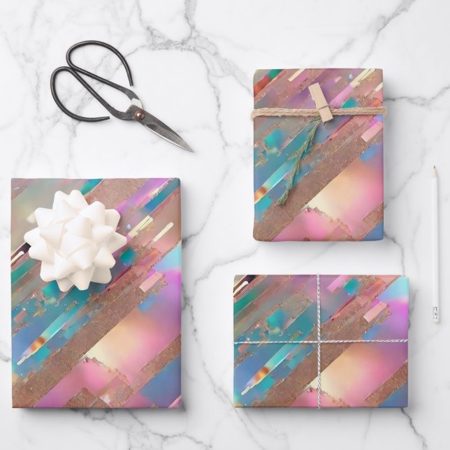Moderne Glitzer Opal Holographic Collection Geschenkpapier Set (Vorderseite)