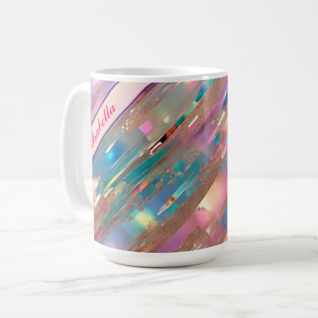 Moderne Glitzer Opal Holographic Collection Kaffeetasse (Vorderseite Links)