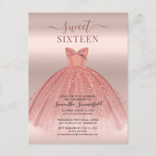Moderne Glitzer Rose Gold Sweet 16 Geburtstag Einladungspostkarte