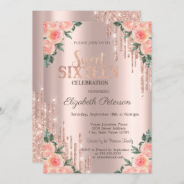 Moderne Glitzer Tropfen Blumenstrauß Rose Gold Swe Einladung