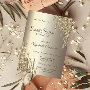 Moderne Glitzer Tropfen Champagne Gold Sweet 16 Einladung
