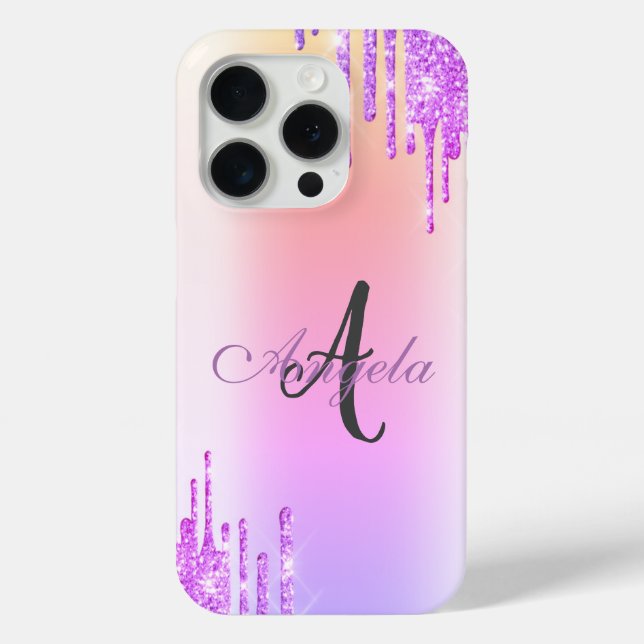 Moderne Glitzer-Tropfen, Ombre, Monogramm Case-Mate iPhone Hülle (Rückseite)