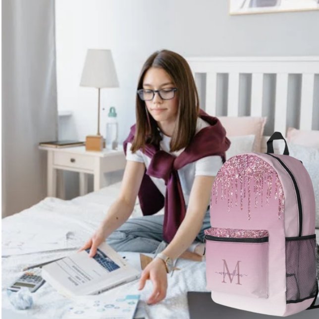 Moderne Glitzer Tropfen Personalisiert Monogramm N Bedruckter Rucksack (Von Creator hochgeladen)