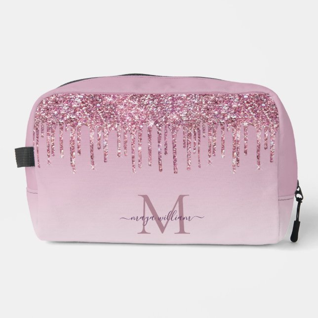 Moderne Glitzer Tropfen Personalisiert Monogramm N Waschbeutel (Vorderseite)