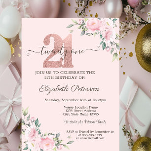 Moderne Glitzer Tropfen Rose Gold 21. Geburtstag I Einladung