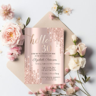 Moderne Glitzer Tropfen Rose Gold 30. Geburtstag Einladung