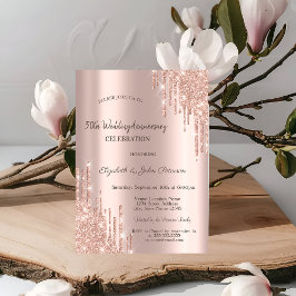 Moderne Glitzer Tropfen Rose Gold Hochzeit Jahrest Einladung