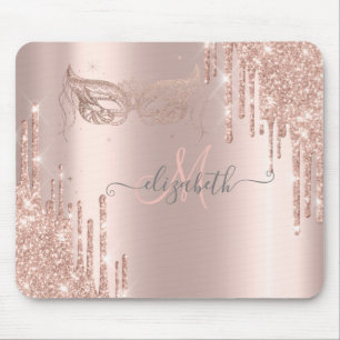 Moderne Glitzer Tropfen Rose Gold Maske Monogramm Mousepad