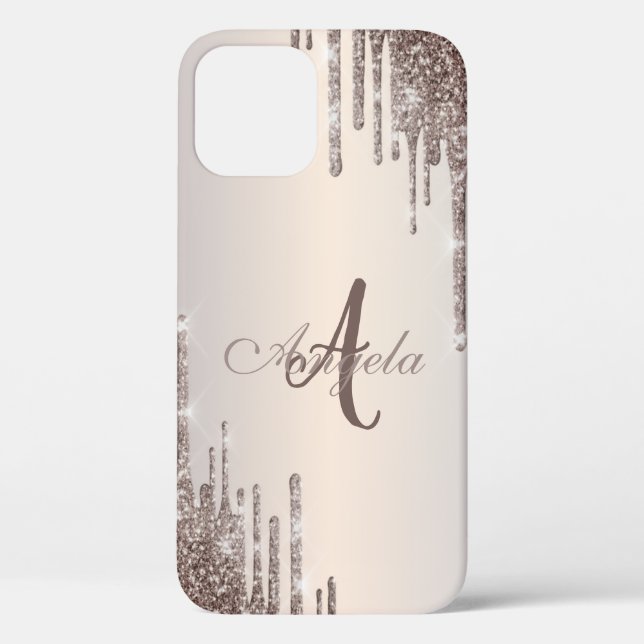 Moderne Glitzer Tropfen Rose Gold, Monogram Case M (Rückseite)