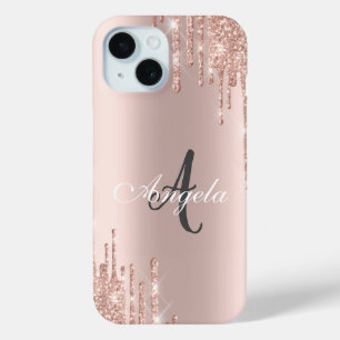 Moderne Glitzer Tropfen Rose Gold, Monogramm Case-Mate iPhone Hülle
