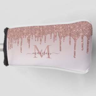 Moderne Glitzer Tropfen Rose Gold Monogramm Golf Headcover