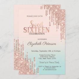Moderne Glitzer Tropfen Rose Gold Ombre Sweet 16 Einladung