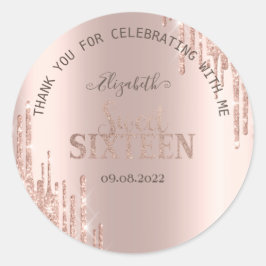 Moderne Glitzer Tropfen Rose Gold Sweet 16 Runder Aufkleber