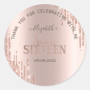 Moderne Glitzer Tropfen Rose Gold Sweet 16 Runder Aufkleber