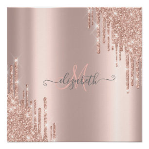 Moderne Glitzer Tropfen Rosen Gold Monogram Poster
