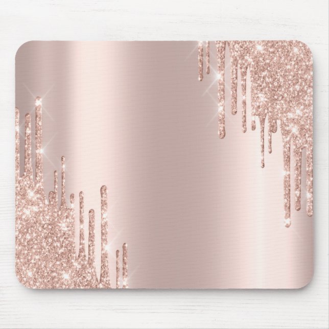 Moderne Glitzer Tropfen Rosen Gold Mousepad (Vorne)