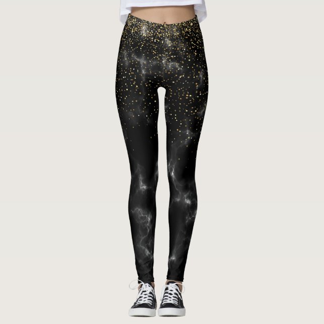 Moderne Glitzern aus Gold und Schwarz-Glitzer Leggings (Vorderseite)