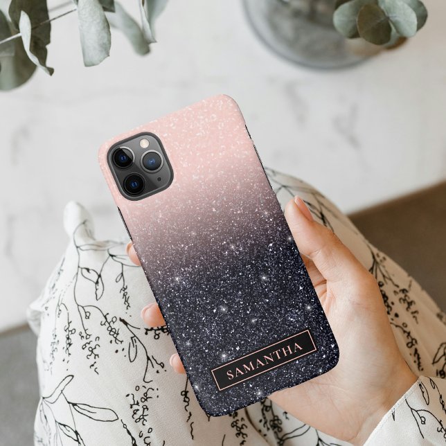 Moderne Glitzern in Schwarz und Rosa Glitzer iPhone Hülle (Von Creator hochgeladen)