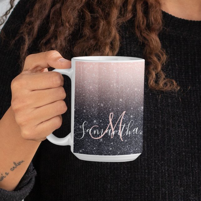 Moderne Glitzern in Schwarz und Rosa Glitzer Kaffeetasse (Von Creator hochgeladen)