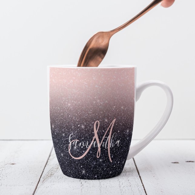 Moderne Glitzern in Schwarz und Rosa Glitzer Milchtasse (Von Creator hochgeladen)