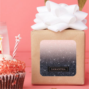 Moderne Glitzern in Schwarz und Rosa Glitzer Quadratischer Aufkleber