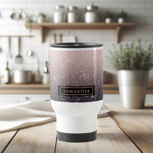 Moderne Glitzern in Schwarz und Rosa Glitzer Reisebecher