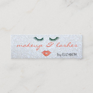 Moderne Glitzernde, Silberne, Lippen, Wimpern, Sch Mini Visitenkarte