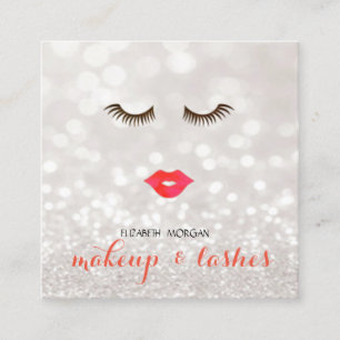 Moderne Glitzernder Bokeh, Lippen, Wimpern, Make-u Quadratische Visitenkarte