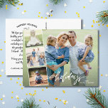 Moderne glückliche Feiertags-Handmit buchstaben Postkarte<br><div class="desc">Feiern Sie die Jahreszeit mit dieser Spaßpostkarte, die 4 Ihrer Fotos kennzeichnet und die beschriftete Hand fasst "glückliche Feiertage" auf der Front und Ihrer kundenspezifischen Anmerkung über die Rückseite ab. Oder, wenn Sie würden die geschriebene Anmerkung über die Rückseite und das handwrite jede Postkarte einzeln möchten, löschen. Fügen Sie Ihre...</div>