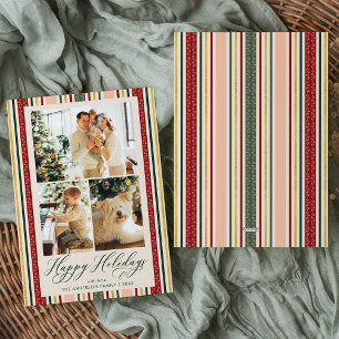 Moderne glückliche Ferien 3 Foto Vintage Streifen Feiertagskarte
