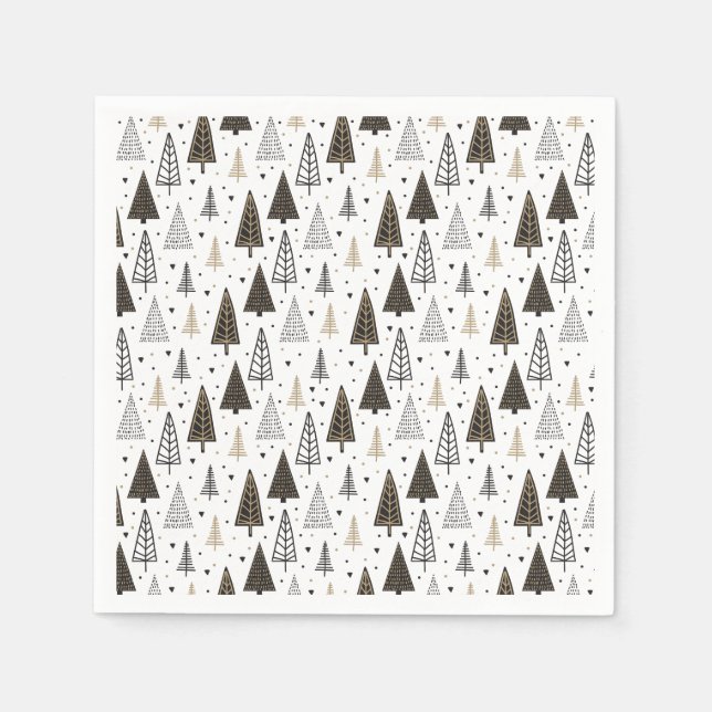 Moderne glückliche Ferien handgezogene Pinienbäume Serviette (Vorderseite)
