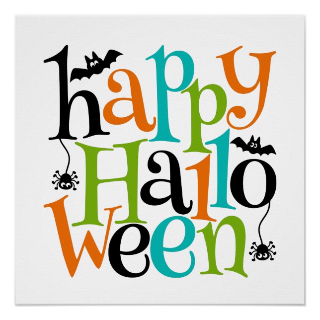 Moderne glückliche Halloween Typografie Fledermäus Poster (Vorderseite)