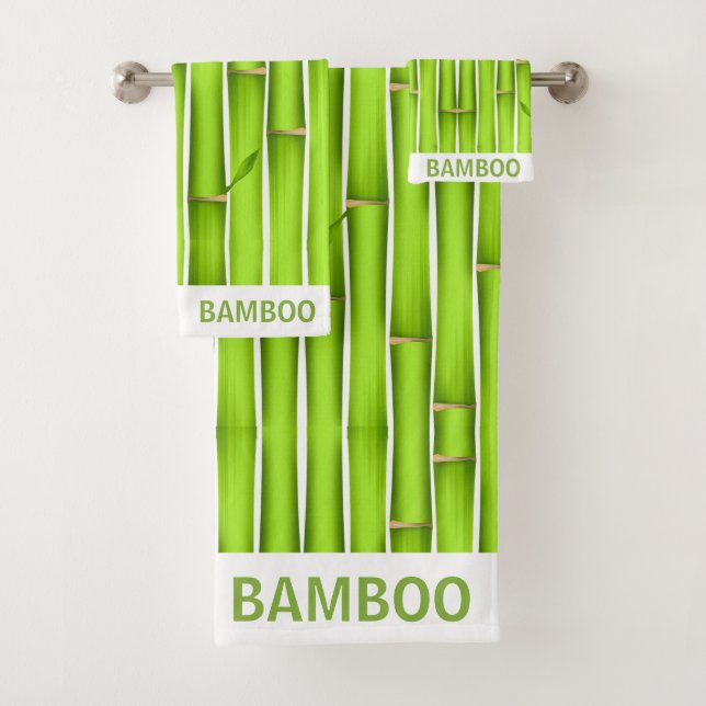 Moderne Glücksgrüne Bambus-Stäbe Personalisiert Badhandtuch Set (Insitu)