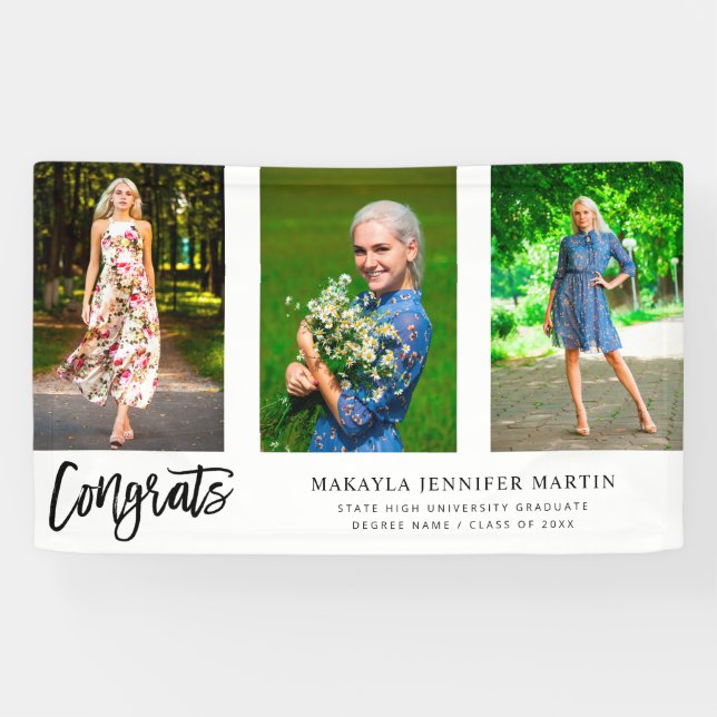 Moderne Glückwunsch 3 Foto Graduate Banner - Weiß (Horizontal)
