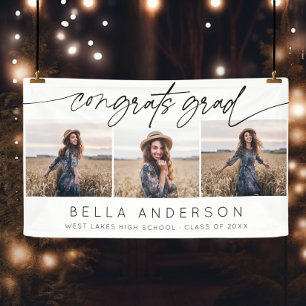 Moderne Glückwunsch Grad Drehbuch 3 Foto Collage Banner