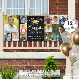 Moderne Glückwunsch Graduate 12 Foto Collage Black Banner