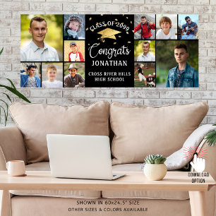 Moderne Glückwunsch Graduate 12 Foto Collage Black Poster